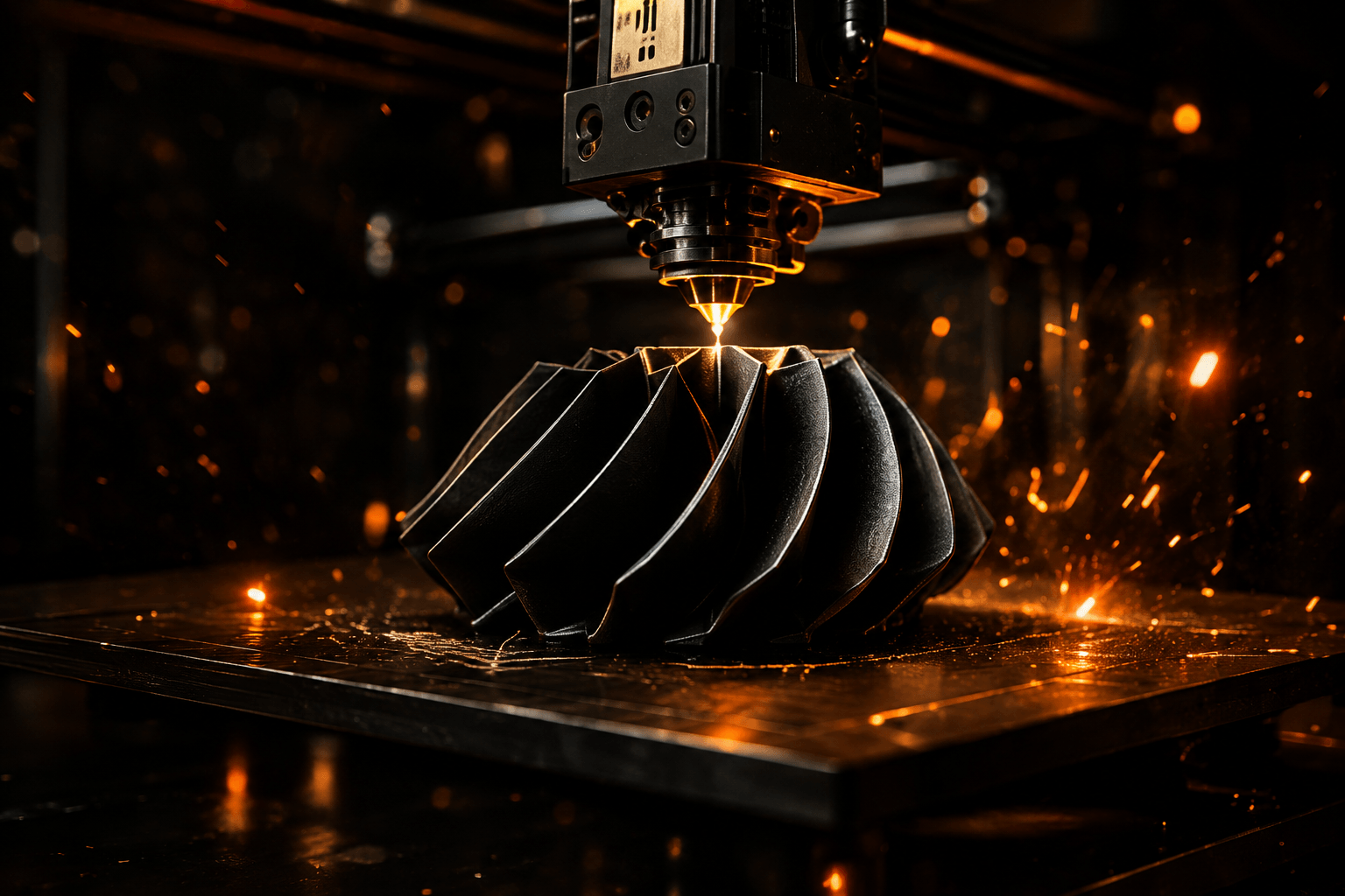 3D printer producing a turbine-shaped part