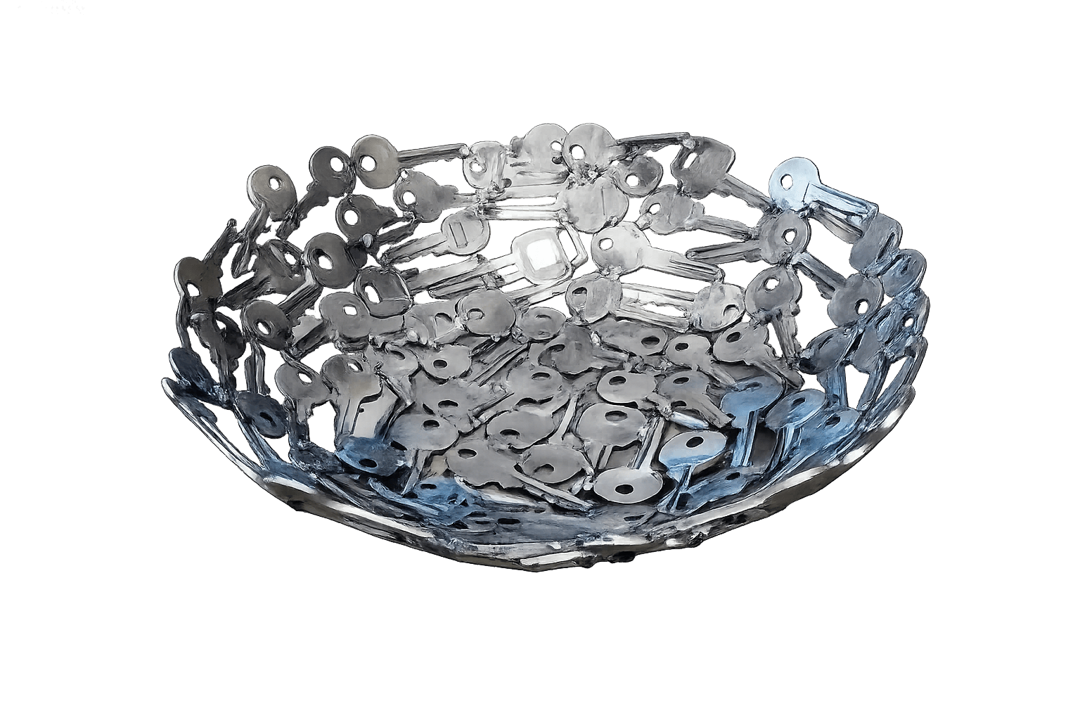 Decorative bowl entirely welded together from old keys